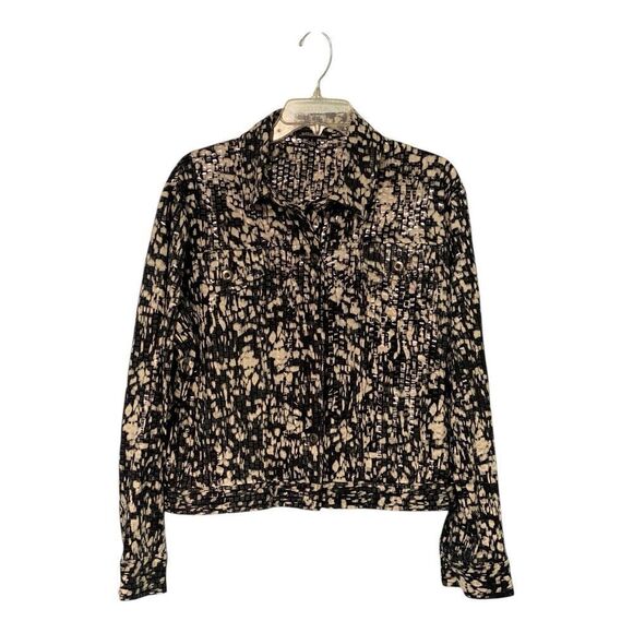 Notations Black & White Collared Scaled Button Up Long Sleeve Jacket size Large - Picture 1 of 9